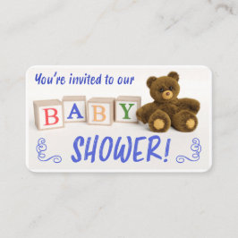 Tarjeta De Recepción Teddy Bear and Blocks Baby Shower