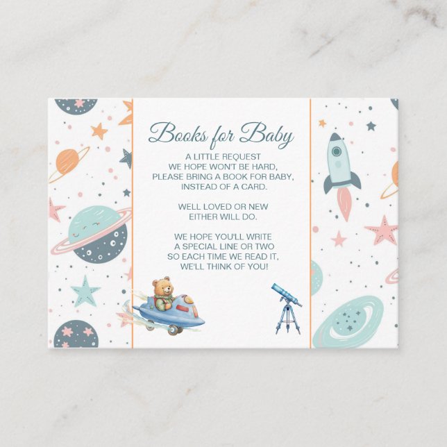 Tarjeta De Recepción Teddy Bear Astronaut-Books For Baby Enclosure Card (Anverso)