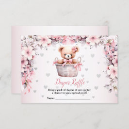 Tarjeta De Recepción Teddy Bear Baby Girl Flores Rosa Baby Shower