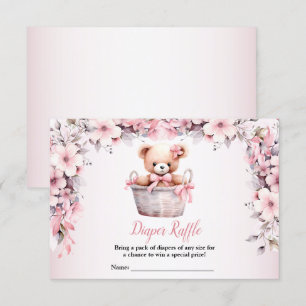 Tarjeta De Recepción Teddy Bear Baby Girl Flores Rosa Baby Shower