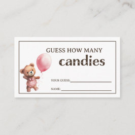Tarjeta De Recepción Teddy Bear Baby Girl Shower Juego de adivinación