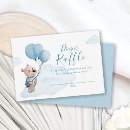 Tarjeta De Recepción Teddy Bear Baby Shower Blue Diaper Raffle