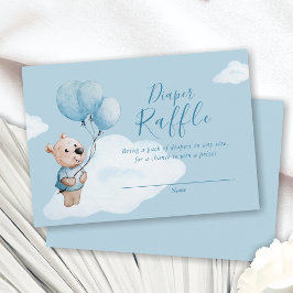 Tarjeta De Recepción Teddy Bear Baby Shower Blue Diaper Raffle