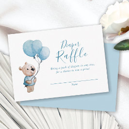 Tarjeta De Recepción Teddy Bear Baby Shower Blue Diaper Raffle