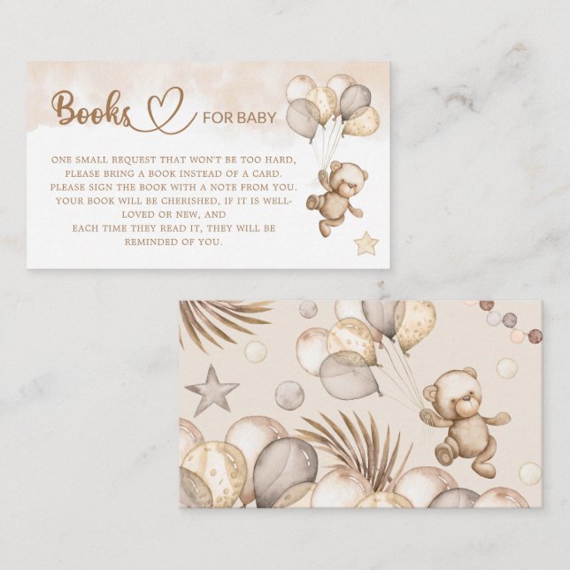 Tarjeta De Recepción Teddy Bear Baby Shower Books para el bebé (Anverso / Reverso)