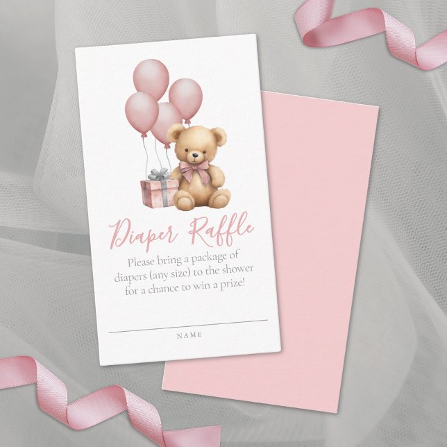 Tarjeta De Recepción Teddy Bear Baby Shower Diaper Raffle (Teddy Bear Baby Shower Diaper Raffle Enclosure Card)