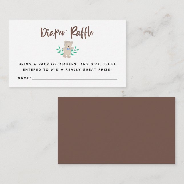 Tarjeta De Recepción Teddy Bear Baby Shower Diaper Raffle (Anverso / Reverso)