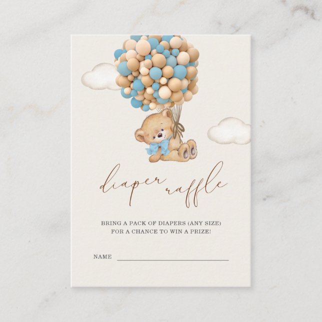 Tarjeta De Recepción Teddy Bear Baby Shower Diaper Raffle Coche De Gabi (Anverso)