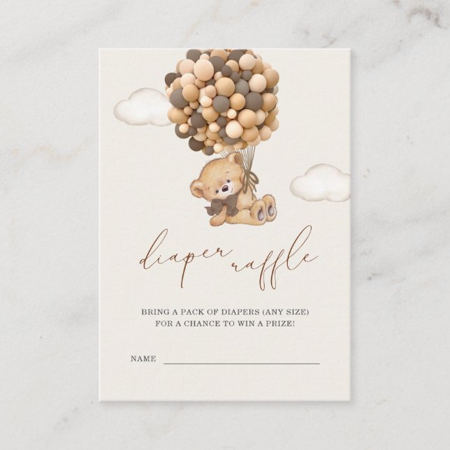 Tarjeta De Recepción Teddy Bear Baby Shower Diaper Raffle Enclosure Ca (Anverso)