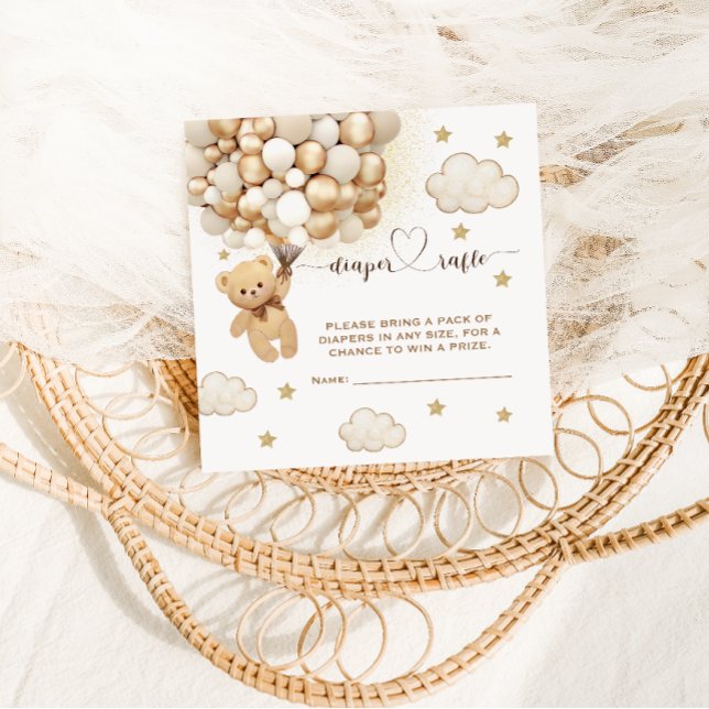 Tarjeta De Recepción Teddy Bear Baby Shower Globos Diaper Raffle (Subido por el creador)