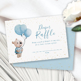 Tarjeta De Recepción Teddy Bear Baby Shower Gold & Blue Diaper Raffle