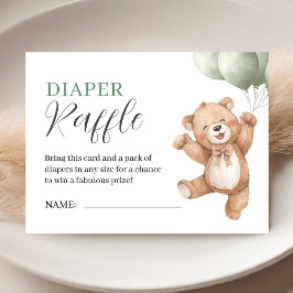 Tarjeta De Recepción Teddy Bear Baby Shower Sage Green Diaper Raffle