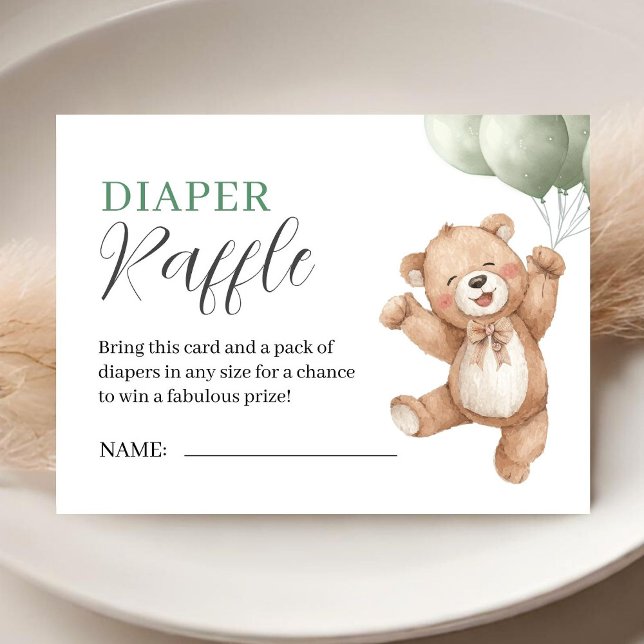 Tarjeta De Recepción Teddy Bear Baby Shower Sage Green Diaper Raffle (Subido por el creador)
