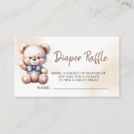 Tarjeta De Recepción Teddy Bear Baby Shower Watercolor Diaper Raffle
