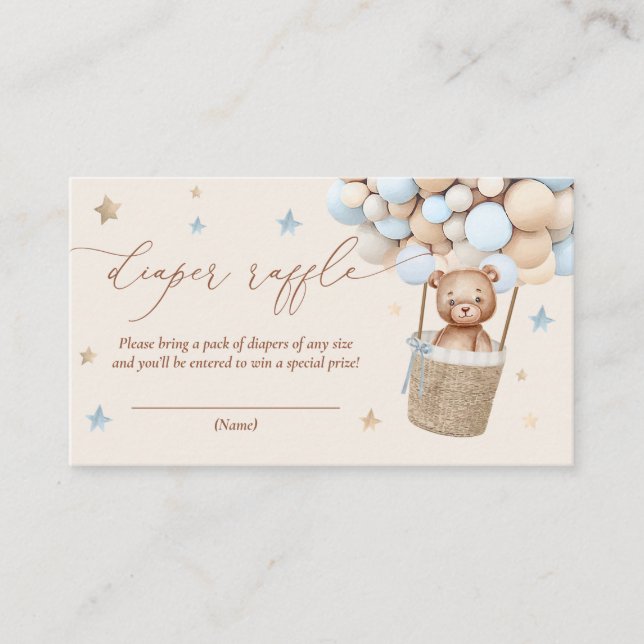 Tarjeta De Recepción Teddy Bear Balloon Baby Shower Diaper Raffle (Anverso)