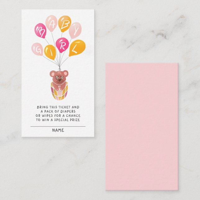 Tarjeta De Recepción Teddy Bear Balloon Baby Shower Diaper Raffle (Anverso / Reverso)
