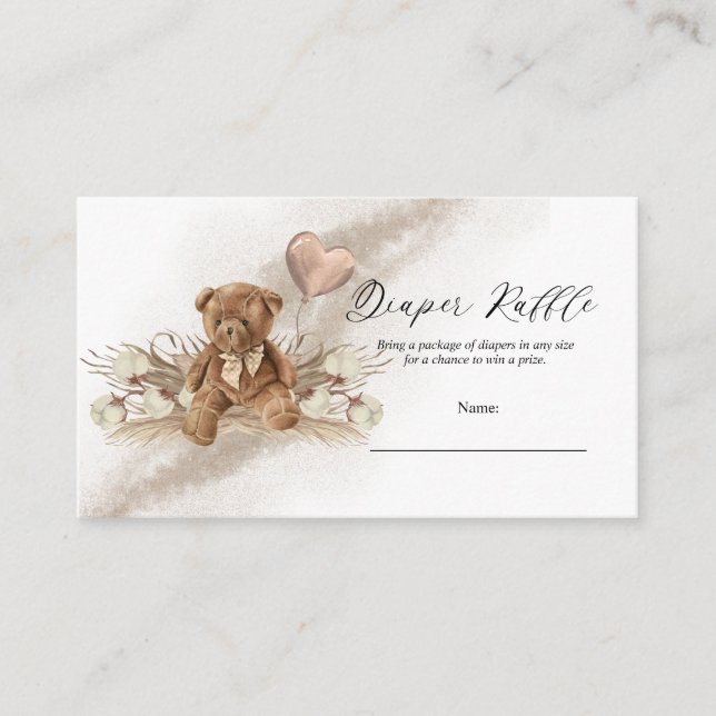 Tarjeta De Recepción Teddy Bear Balloon Baby Shower Diaper Raffle (Anverso)