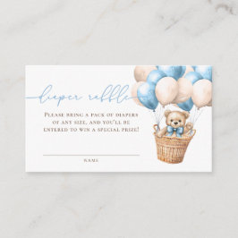 Tarjeta De Recepción Teddy Bear Balloon Blue Baby Shower Diaper Raffle