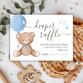 Tarjeta De Recepción Teddy Bear Balloon Boy Baby Shower Diaper Raffle