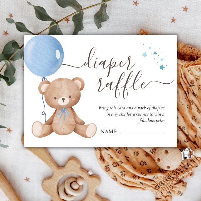 Tarjeta De Recepción Teddy Bear Balloon Boy Baby Shower Diaper Raffle (Subido por el creador)