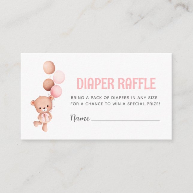 Tarjeta De Recepción Teddy Bear Balloon Diaper Raffle (Anverso)