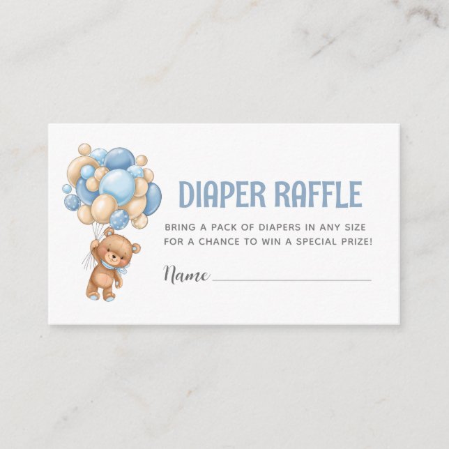 Tarjeta De Recepción Teddy Bear Balloon Diaper Raffle (Anverso)