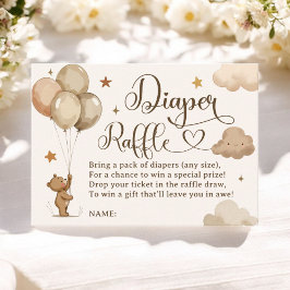 Tarjeta De Recepción Teddy Bear Balloon Diaper Raffle Baby Shower