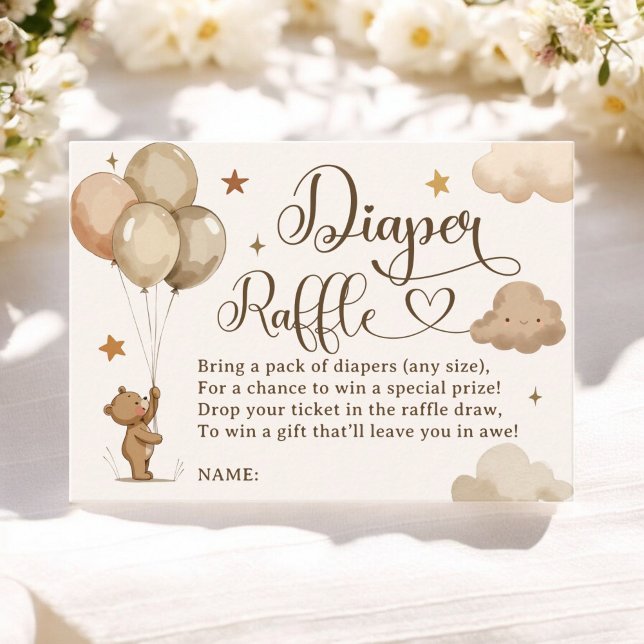 Tarjeta De Recepción Teddy Bear Balloon Diaper Raffle Baby Shower (Teddy Bear Balloon Diaper Raffle Baby Shower Enclosure Card)