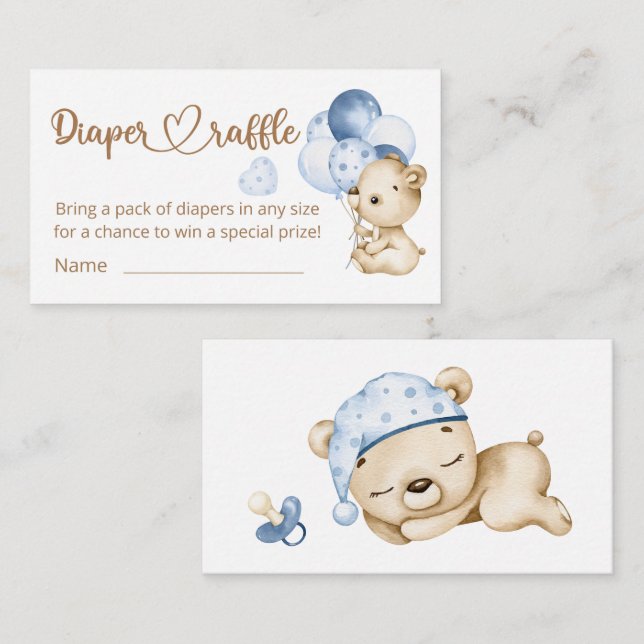 Tarjeta De Recepción Teddy Bear Bear Bear Baby Shower Diaper Raffle (Anverso / Reverso)