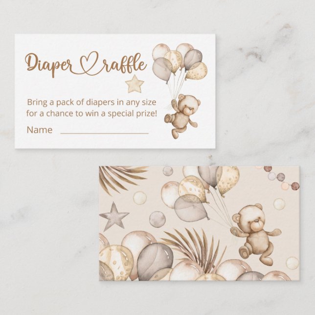 Tarjeta De Recepción Teddy Bear Bear Bear Baby Shower Diaper Raffle (Anverso / Reverso)