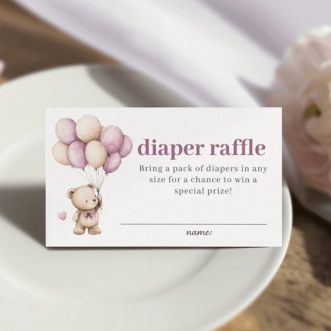 Tarjeta De Recepción Teddy Bear Bearly Wait Violet Heart Beige Balloons (Subido por el creador)