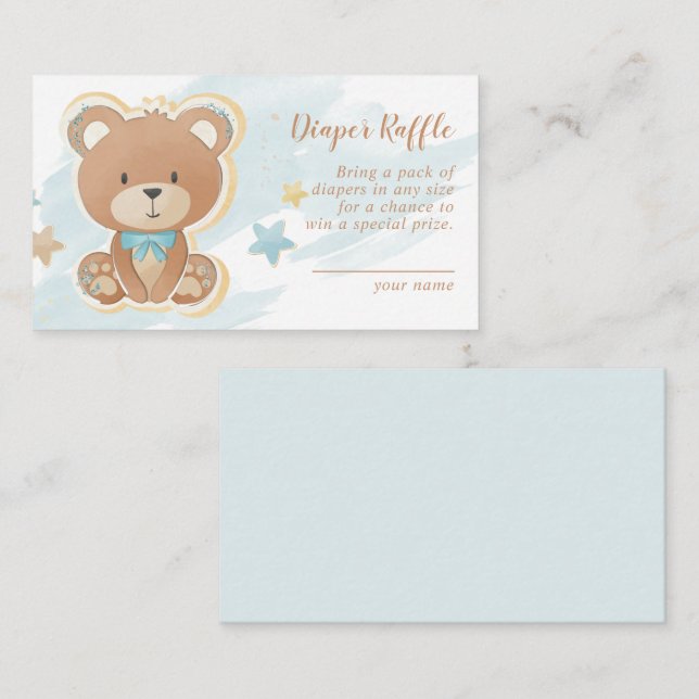 Tarjeta De Recepción Teddy Bear Blue Baby Shower Diaper Raffle (Anverso / Reverso)