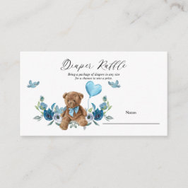 Tarjeta De Recepción Teddy Bear Blue Balloon Baby Shower Diaper Raffle