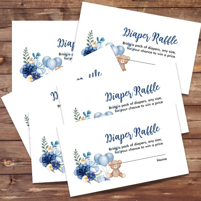 Tarjeta De Recepción Teddy Bear Blue Balloon Baby Shower Diaper Raffle (Subido por el creador)