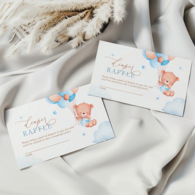 Tarjeta De Recepción Teddy Bear Blue Balloons Diaper Raffle (Subido por el creador)