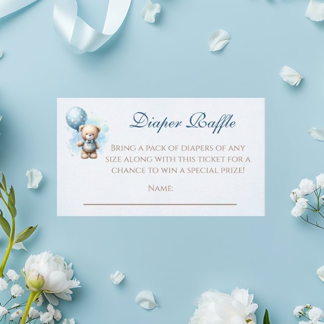 Tarjeta De Recepción Teddy Bear Blue Diaper Raffle Baby Boy Shower (Subido por el creador)