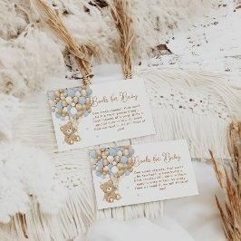 Tarjeta De Recepción Teddy Bear Blue Heart & Balloon Baby Boy Shower