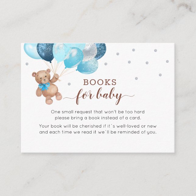 Tarjeta De Recepción Teddy Bear Book Request Baby Shower Enclosure (Anverso)
