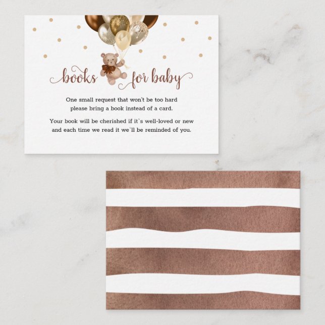 Tarjeta De Recepción Teddy Bear Book Request Baby Shower Enclosure (Anverso / Reverso)