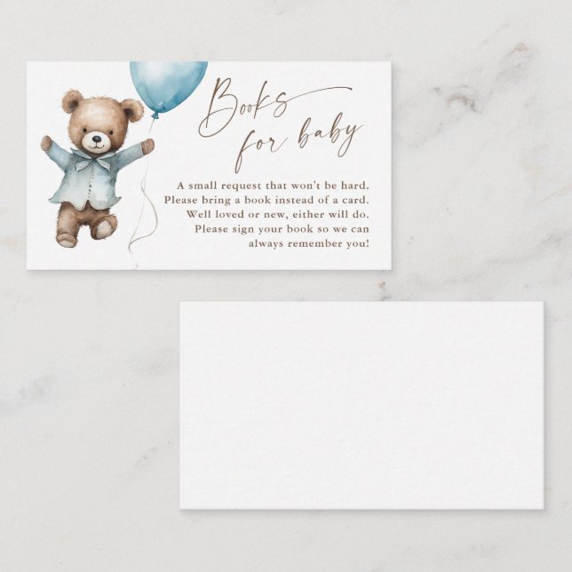 Tarjeta De Recepción Teddy Bear Books Baby Shower Books para el bebé (Anverso / Reverso)
