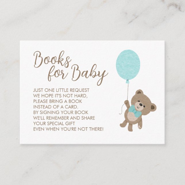 Tarjeta De Recepción Teddy Bear Boy Baby Shower Blue Balloon Boks (Anverso)