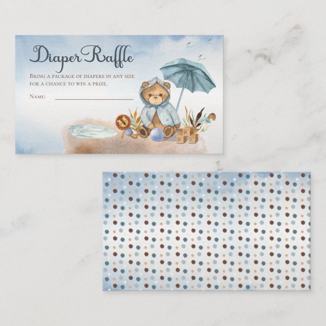 Tarjeta De Recepción Teddy Bear Boy Baby Shower Diaper Raffle (Anverso / Reverso)