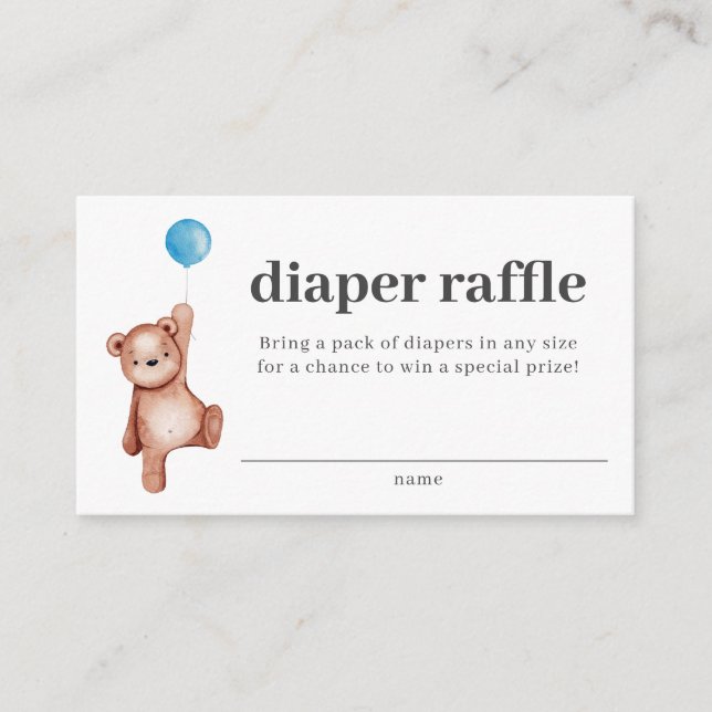 Tarjeta De Recepción Teddy Bear Boy Baby Shower Diaper Raffle Insert (Anverso)