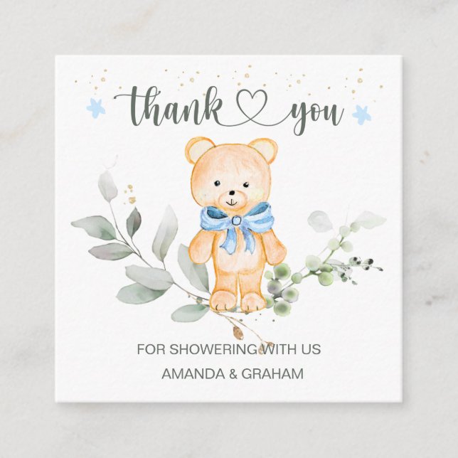 Tarjeta De Recepción Teddy Bear Boy Baby Shower Gracias (Anverso)