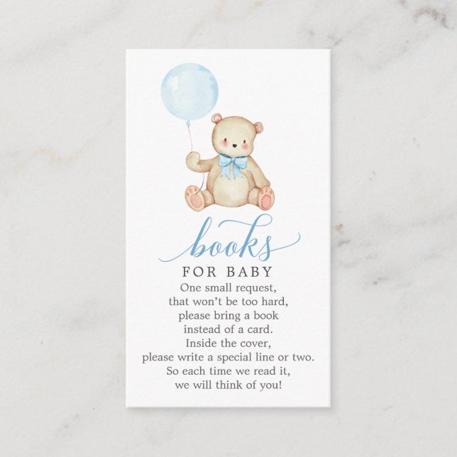 Tarjeta De Recepción Teddy Bear Boy Book Request Baby Shower Card (Anverso)