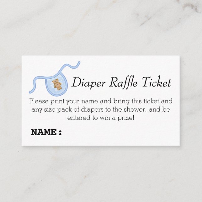 Tarjeta De Recepción Teddy Bear Boys Baby Shower Diaper Ticket (Anverso)