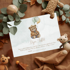 Tarjeta De Recepción Teddy Bear Brown Sage Green Balloons Baby
