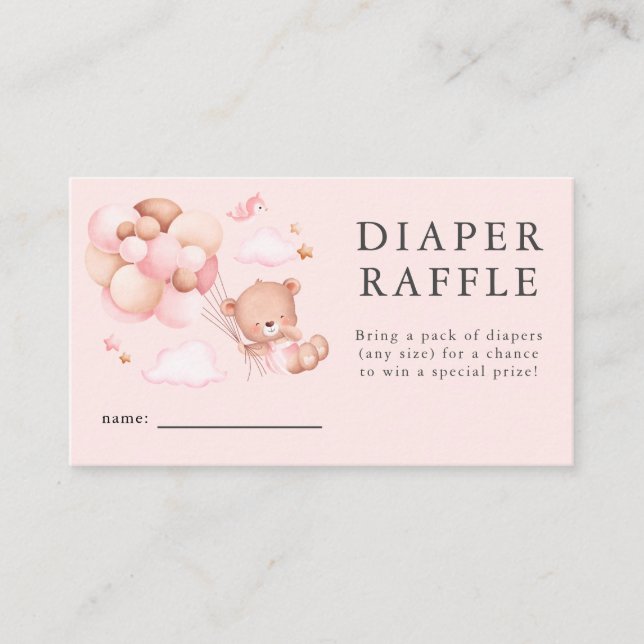 Tarjeta De Recepción Teddy Bear Chica Baby Shower Diaper Raffle Ticket (Anverso)