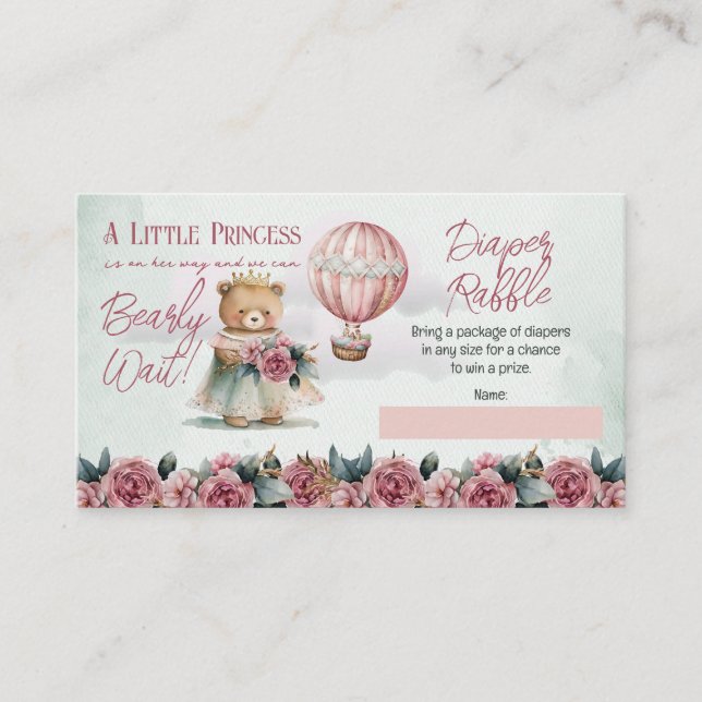 Tarjeta De Recepción Teddy Bear Chica Bearly Wait Diaper Raffle (Anverso)