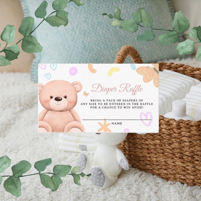 Tarjeta De Recepción Teddy Bear Chica rosado lindo ducha Diaper Raffle (Teddy Bear Pink Cute Girl shower Diaper Raffle Enclosure Card, above personalisation is available.)